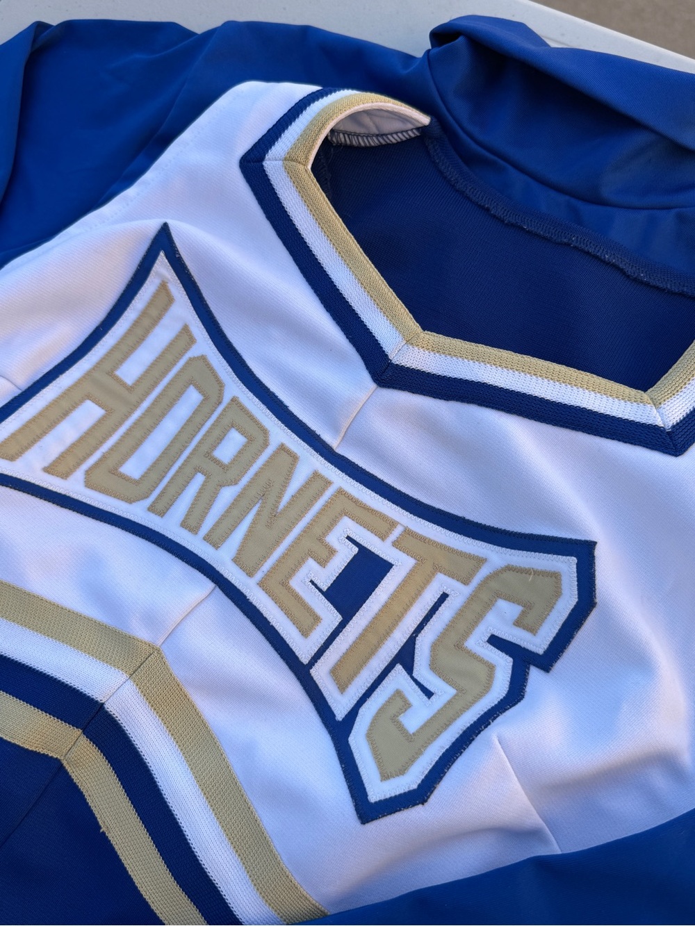 Vibrant Royal Blue and Gold Highland Hornets Cheerleading Uniform - Picture 3 of 11